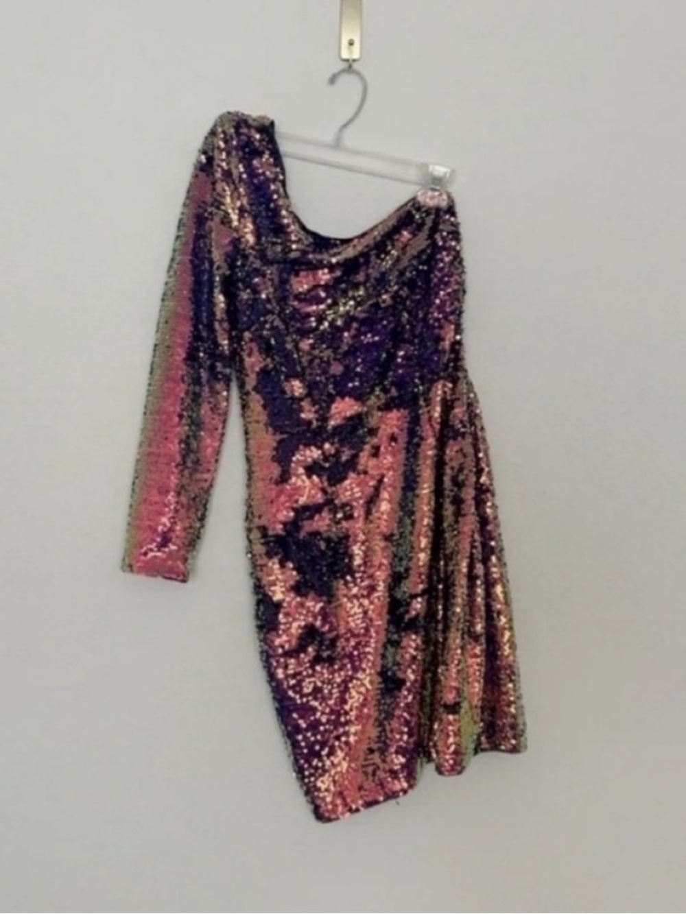 Aidan Mattox Iridescent Sequin One Shoulder Mini Cocktail Dress NWT - Picture 6 of 10